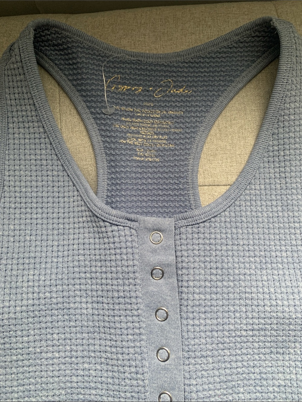 🆕- Ribbed Waffle Henley Racerback Tank Top - Light Blue By Gypsy + Jade - Picture 4 of 6